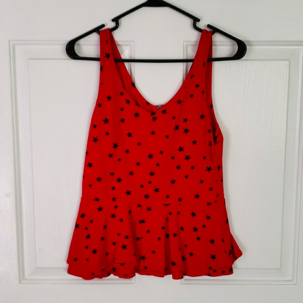 Express red and black stars peplum tank,  size medium